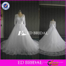 2017 ED Bridal Real Sample V Neck Long Sleeve Lace Bodice Ball Down Alibaba Robe de mariée avec ruban de ceinture